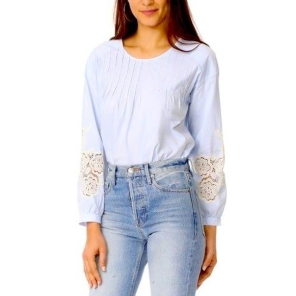 M.i.h Jeans Lace-panelled Cotton Top In Blue Stripe size Small - Picture 1 of 7